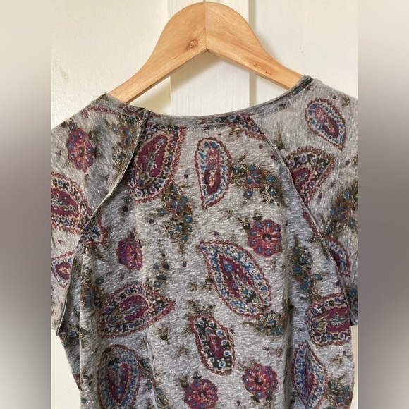 T.la Anthropology paisley tshirt raw edge reverse seam slit hem thin slub knit - Picture 6 of 10